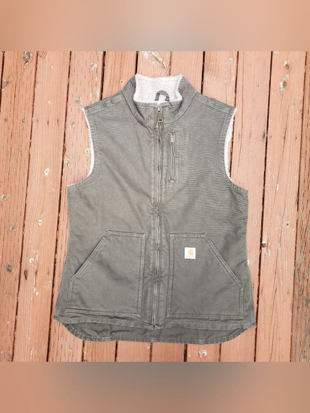 Carhartt Women's Washed Duck Mock Neck Vest- Taupe Gray - Size S (4/6)